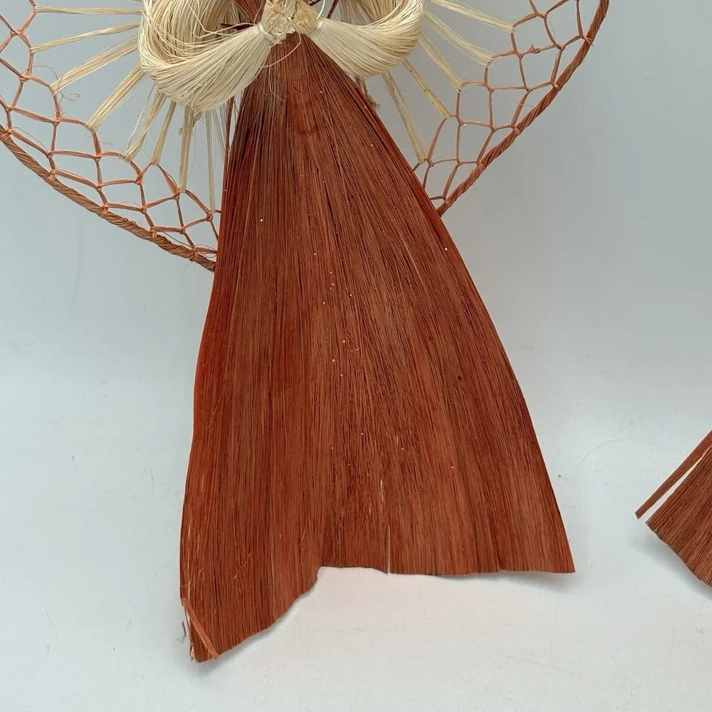 Vintage Corn Husk Angel Ornaments Lot 2 Handmade Folk Art Christmas 9.5